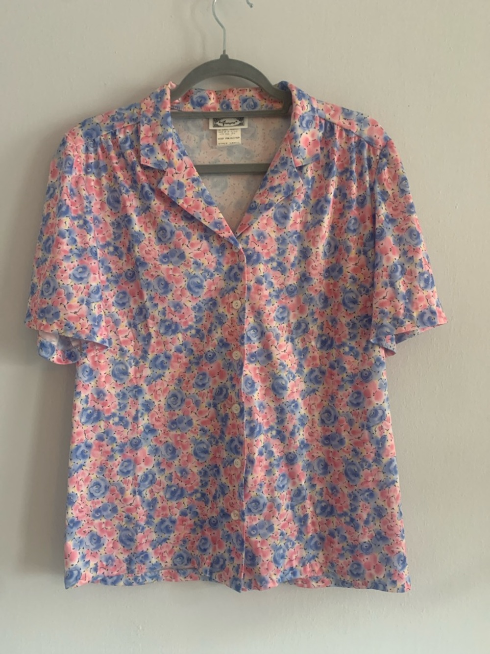 FRAYNE Vintage Style Bowler Floral Top - Pink & Blue